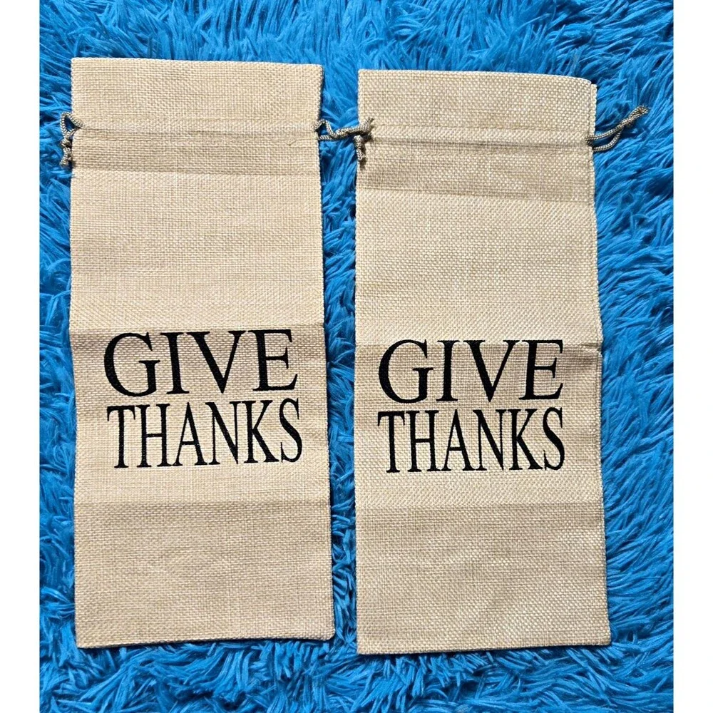 2 Beige Burlap Drawstring Gift Pouches 